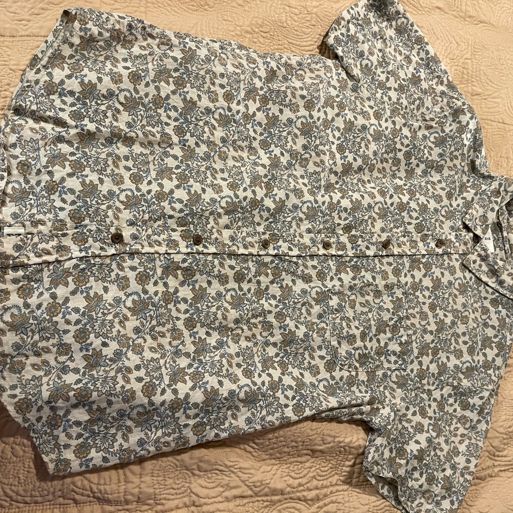 Floral Casual Button Down Shirt - Blue and White